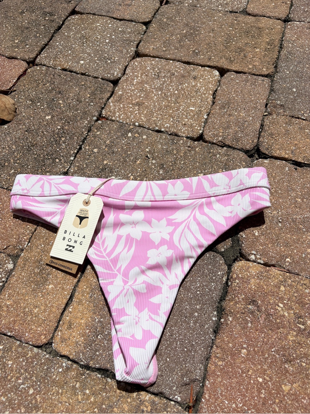Nwt Billabong Pink & White Floral Ribbed Bikini Bottom